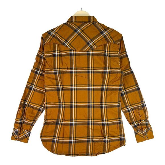 New Diesel Men US S Cowboy Shirt Brown Plaid Long Sleeve Snap Button Down - Picture 3 of 9